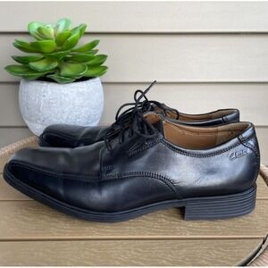 Clarks Tilden Walk Black Leather Oxford Men 10 Formal Lace Up Dress Shoe Office
